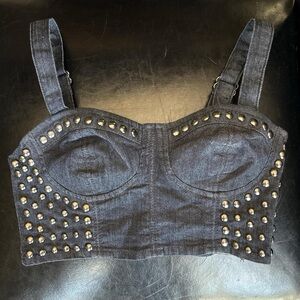 Studded Denim bustier crop top
